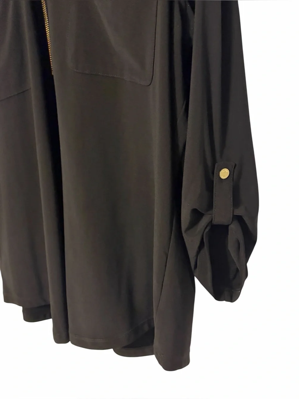 NWOT Anne Klein Half Zip Black Blouse with 2 Chest Pockets & Gold-Tone Insignia